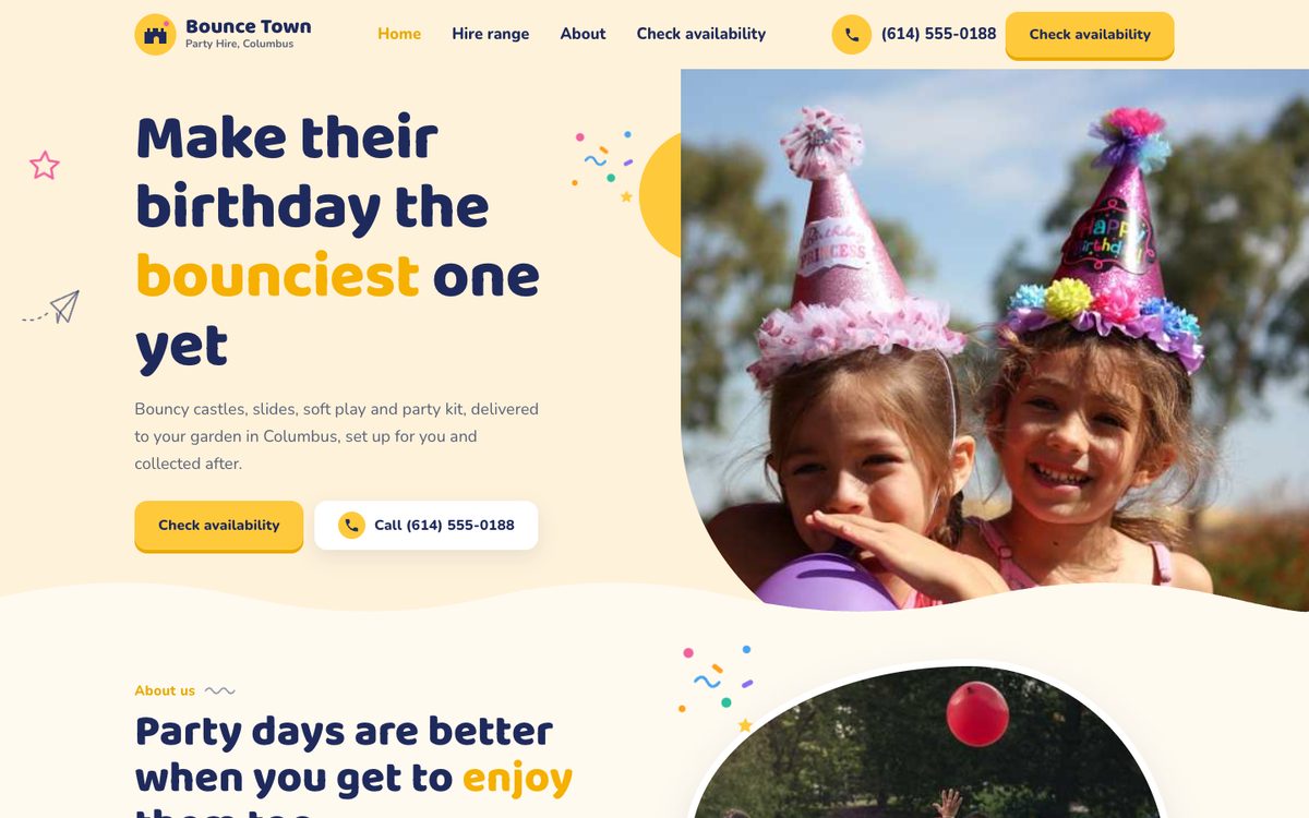 Bounce Town Party Hire sample design on a laptop
