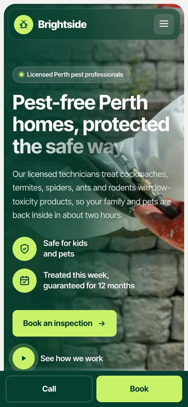 Brightside Pest Control sample design on a phone